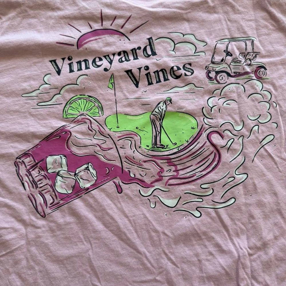 Vineyard Vines Mens XXL Pink Golf Graphic T-Shirt Golfer Drink Golf Cart Tee
